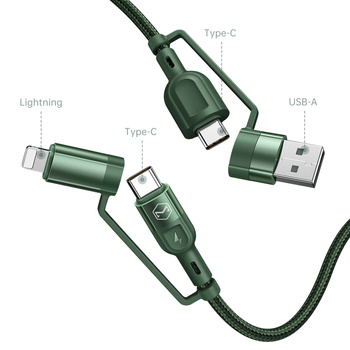 Kabel USB 4w1 TYPE-C 8-PIN 1,2m PD 60W gn