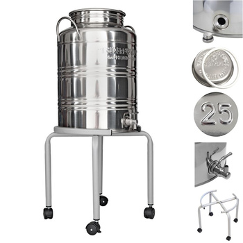 Pojemnik inox 25L z kranem Italia i podstawką