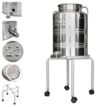 Beczka inox 25L z kranem Europa i stojakiem